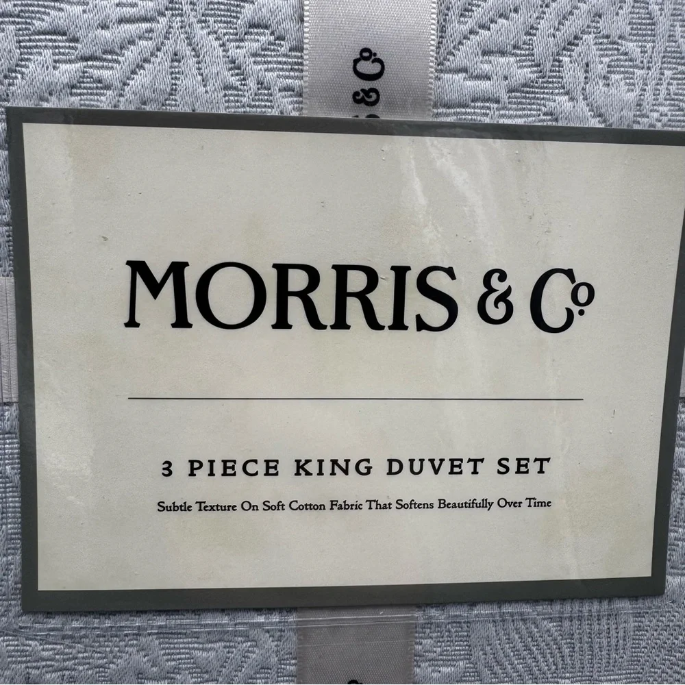 NEW 3 Pc William Morris & Co Bird and Anemone Light Blue King Duvet Set Textured